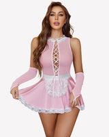 Maid Lingerie Costumes with Sheer Gloves Pink Lingerie-Babydolls - Tophatter Daily Deals