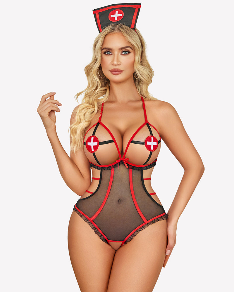 Naughty Roleplay Bodysuit Nurse Costume Black Lingeries-Bodysuits - Tophatter Daily Deals