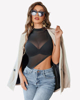 Sheer Mock Neck Tank Asymmetrical Top Lingeries-Crop tops - Tophatter Daily Deals