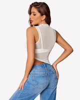Sheer Mock Neck Tank Asymmetrical Top Lingeries-Crop tops - Tophatter Daily Deals