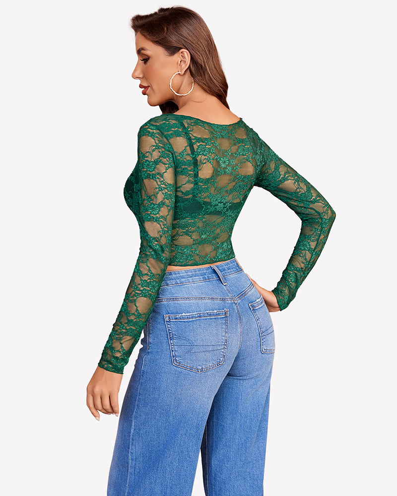 Mesh Tops Lace Long Sleeve Shirts Lingeries-Crop tops - Tophatter Daily Deals