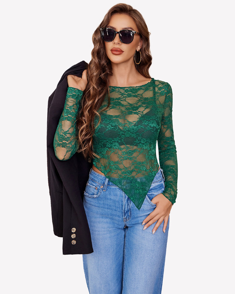Mesh Tops Lace Long Sleeve Shirts Lingeries-Crop tops - Tophatter Daily Deals