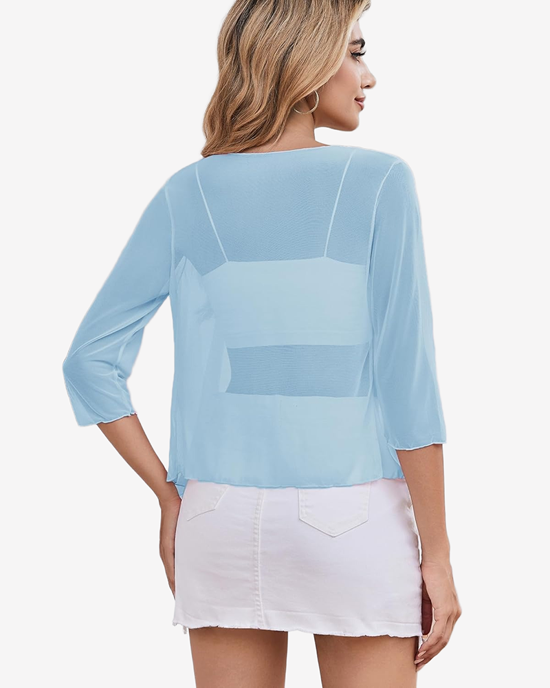 Tie Front Sheer Mesh Bolero Cardigan Lingeries-Crop tops - Tophatter Daily Deals
