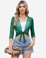 Tie Front Sheer Mesh Bolero Cardigan Lingeries-Crop tops - Tophatter Daily Deals