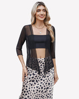 Tie Front Sheer Mesh Bolero Cardigan Black Lingeries-Crop tops - Tophatter Daily Deals