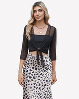 Tie Front Sheer Mesh Bolero Cardigan Lingeries-Crop tops - Tophatter Daily Deals