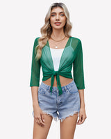 Tie Front Sheer Mesh Bolero Cardigan Green Lingeries-Crop tops - Tophatter Daily Deals
