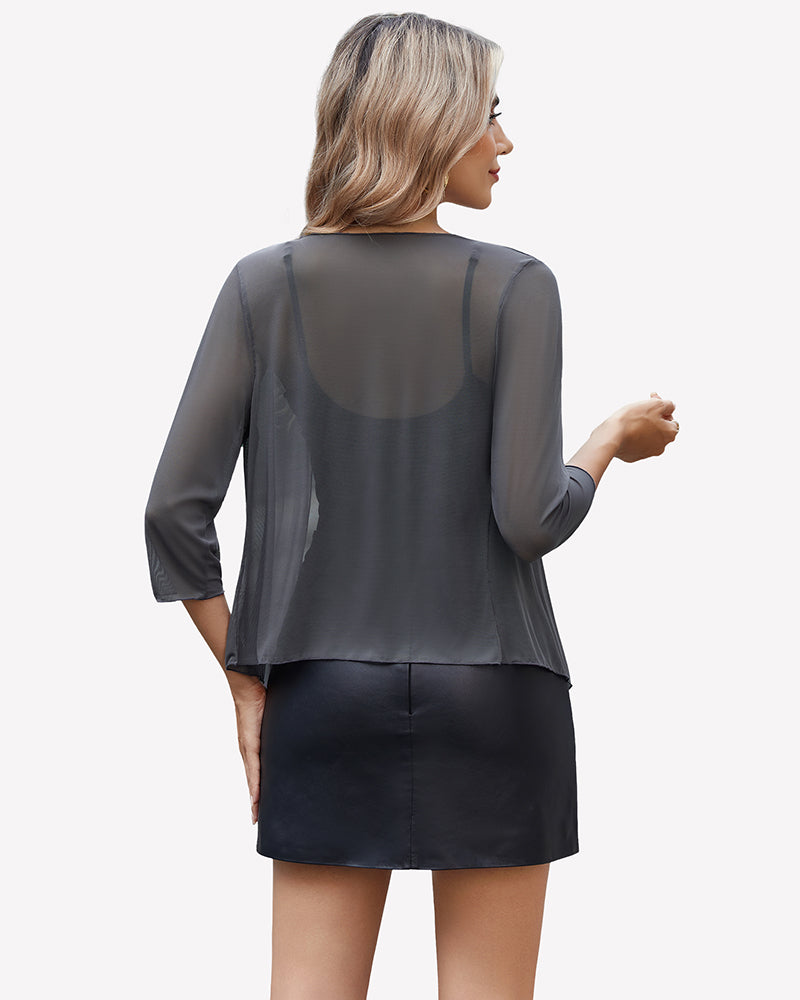 Tie Front Sheer Mesh Bolero Cardigan Lingeries-Crop tops - Tophatter Daily Deals
