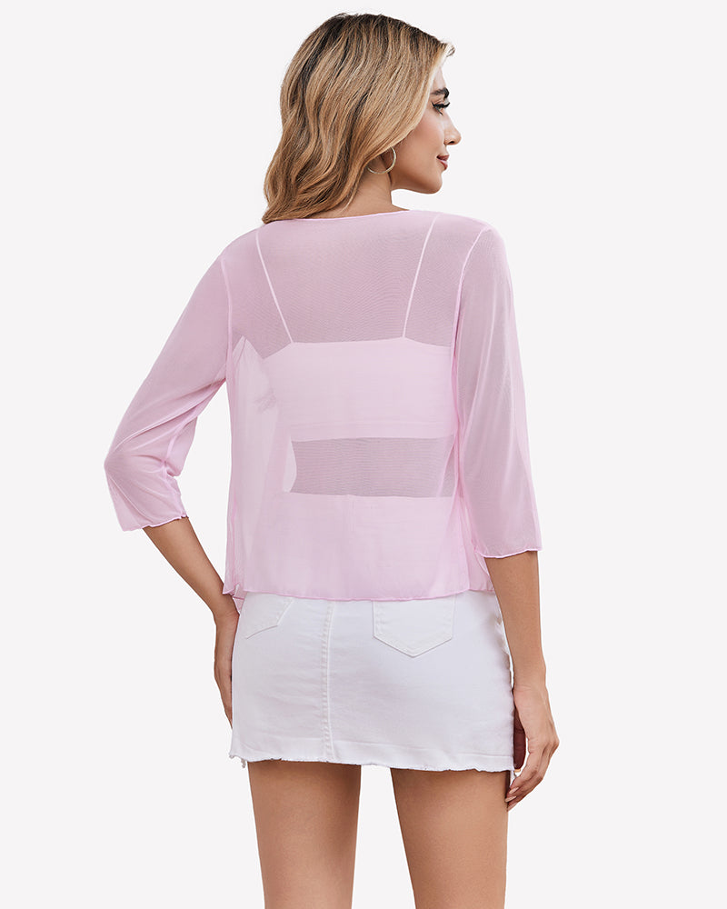 Tie Front Sheer Mesh Bolero Cardigan Lingeries-Crop tops - Tophatter Daily Deals