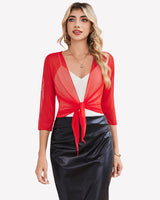 Tie Front Sheer Mesh Bolero Cardigan Red Lingeries-Crop tops - Tophatter Daily Deals