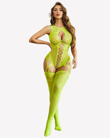 Fishnet Bodysuit Mesh Body Stockings Neon Green One Size Lingeries-Bodysuits - Tophatter Daily Deals