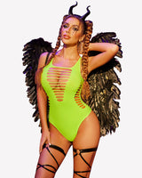 Rave Outfits Fishnet Bodycon Bodysuit Fluorescent Green One Size Lingeries-Bodysuits - Tophatter Daily Deals
