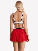 Costume Hollow Crop Top Pleated Skirts Set Lingerie Sets-Skirt Sets - Tophatter Daily Deals
