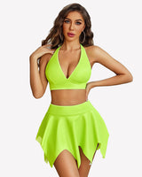 Leather 2 Piece Set Crop Top and Skirt Green Lingerie Sets-Skirt Sets - Tophatter Daily Deals