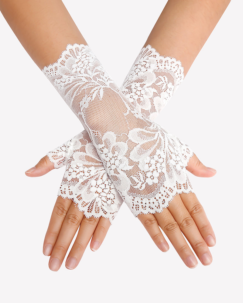 Short Lace Gloves Fingerless Bridal Wrist Glove White One Size Accessories - Tophatter Daily Deals
