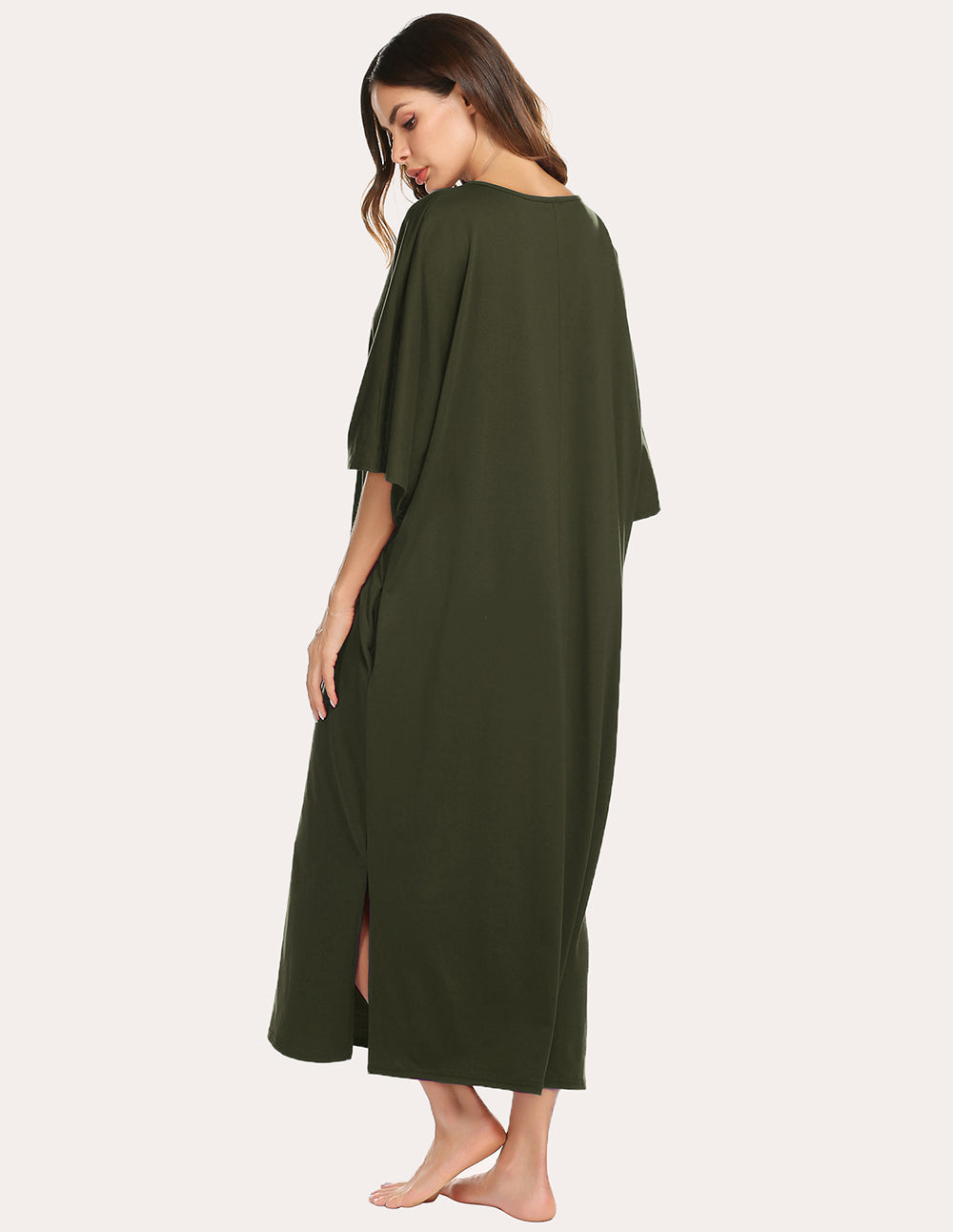 Ekouaer Oversized Split Hem Nightdress (US Only) Army Green Loungewear - Tophatter Daily Deals