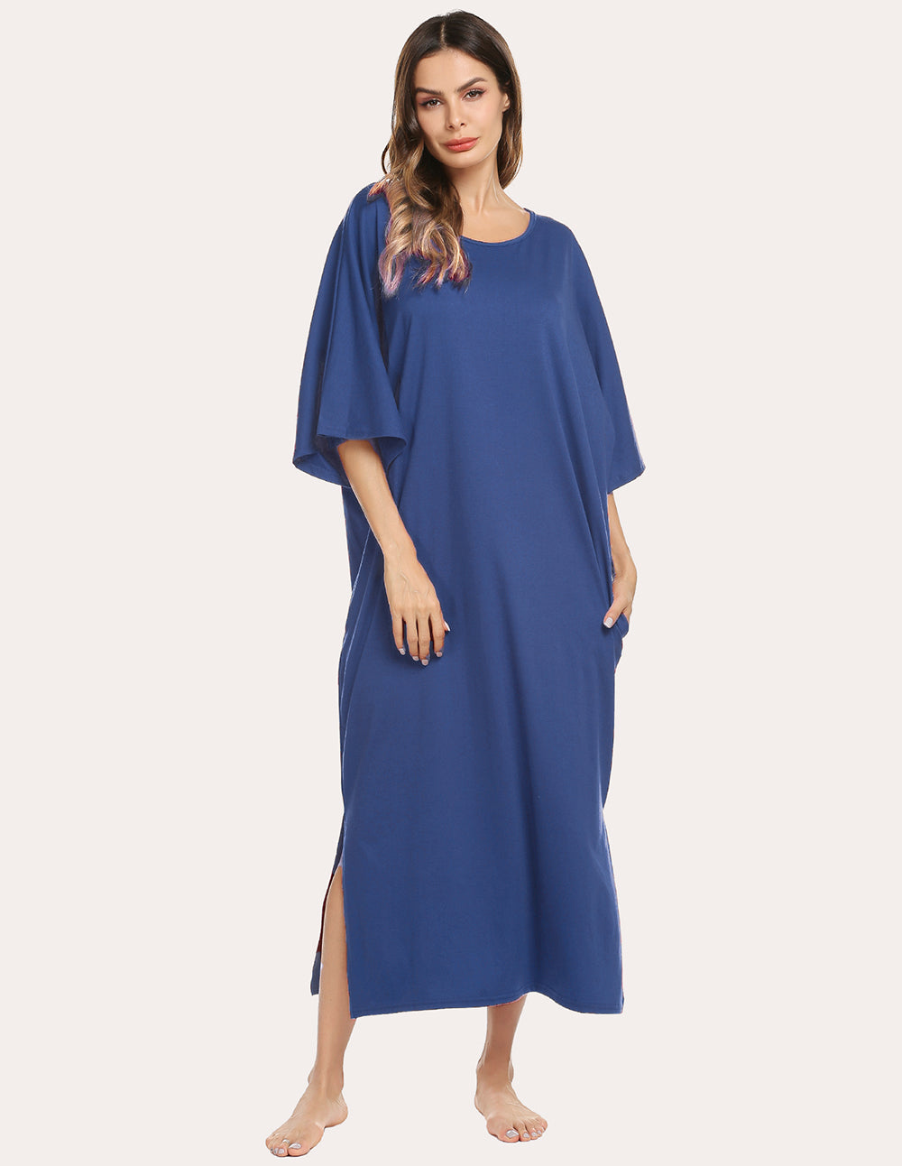 Ekouaer Oversized Split Hem Nightdress (US Only) Navy S Loungewear - Tophatter Daily Deals