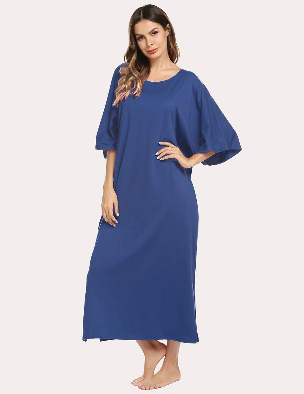 Ekouaer Oversized Split Hem Nightdress (US Only) Navy L Loungewear - Tophatter Daily Deals