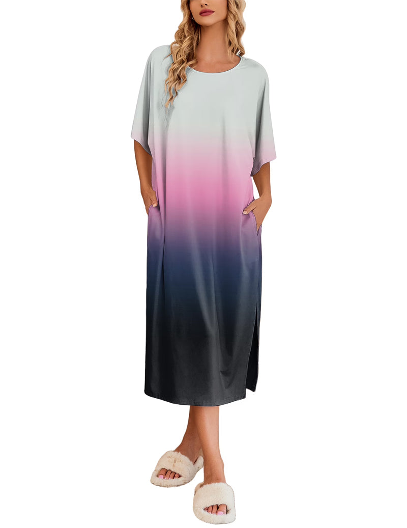 Ekouaer Oversized Split Hem Nightdress (US Only) Gradients Loungewear - Tophatter Daily Deals