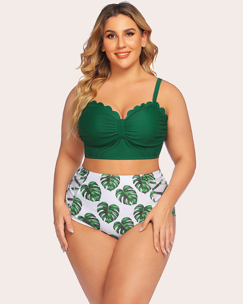 Tummy Control 2 Piece Swimwear Green Lingerie Sets-Plus size - Tophatter Daily Deals