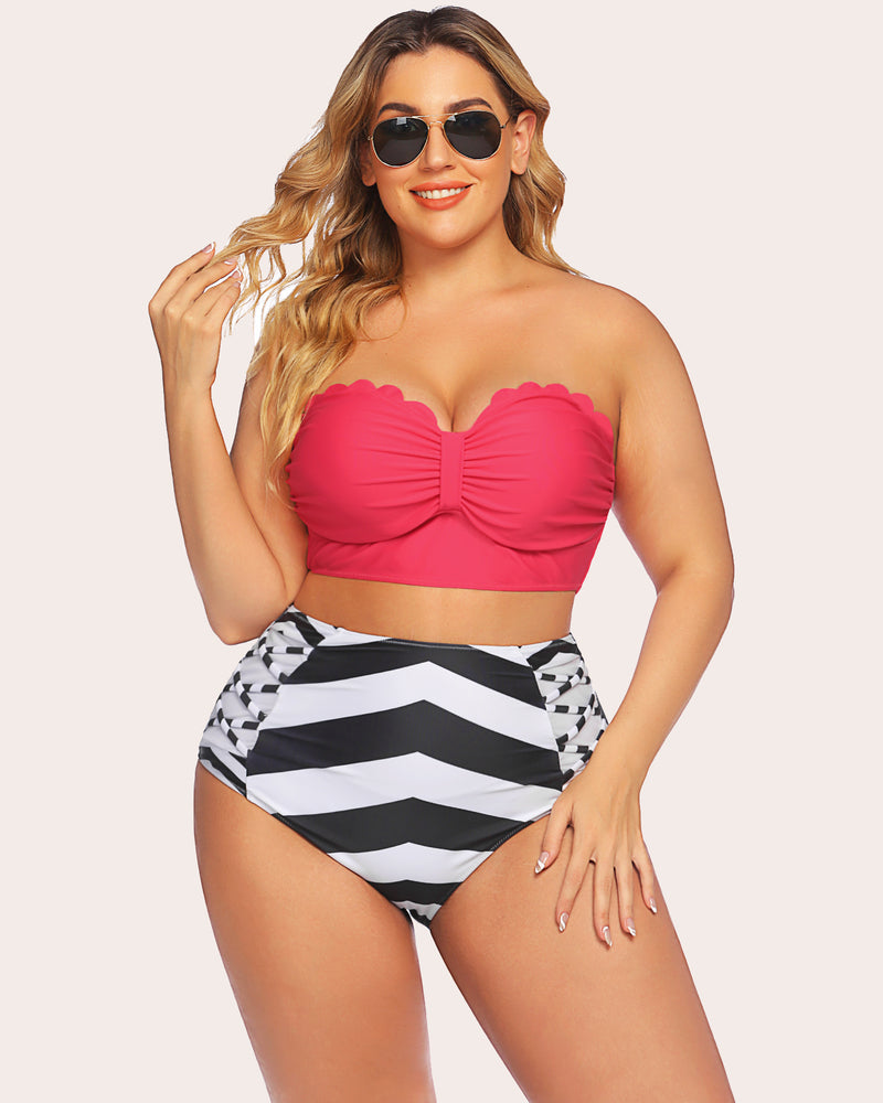 Tummy Control 2 Piece Swimwear Rose Red Lingerie Sets-Plus size - Tophatter Daily Deals