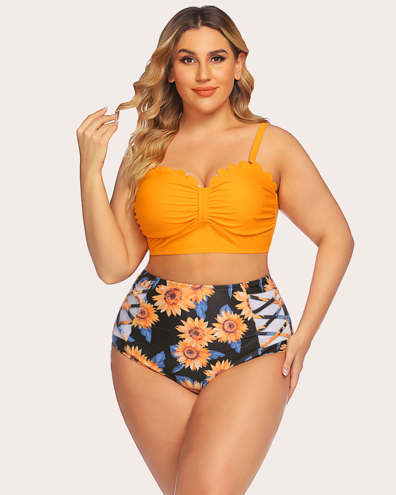 Tummy Control 2 Piece Swimwear Yellow Lingerie Sets-Plus size - Tophatter Daily Deals