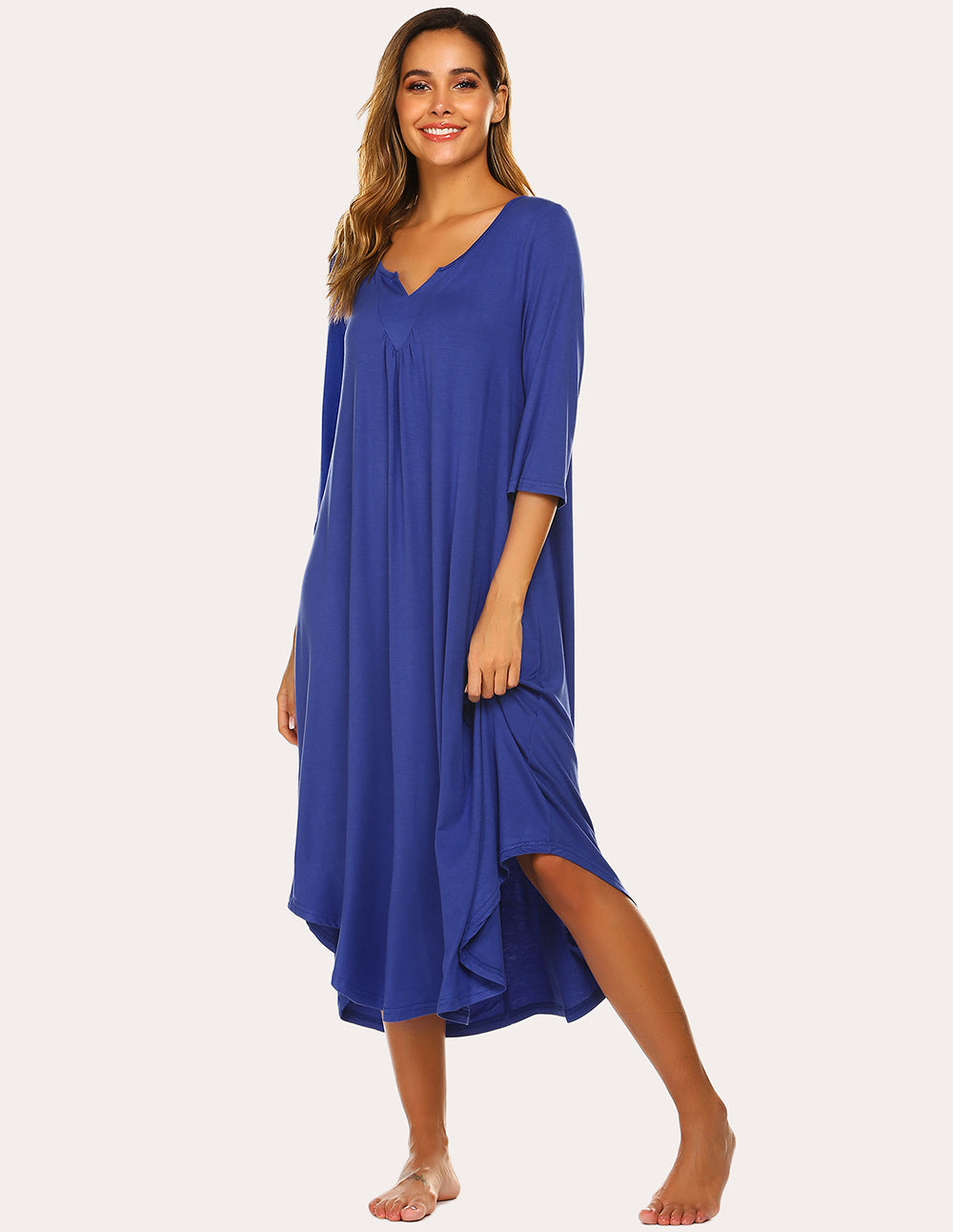 3/4 Sleeve Asymmetrical Hem Nightdress (US Only) Loungewear - Tophatter Daily Deals