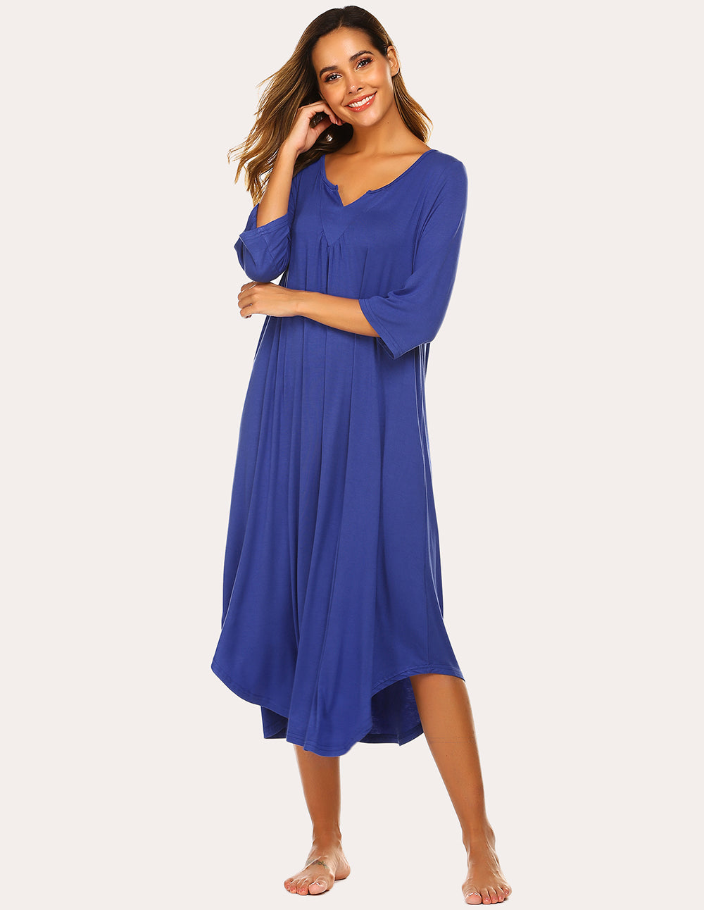 3/4 Sleeve Asymmetrical Hem Nightdress (US Only) Loungewear - Tophatter Daily Deals
