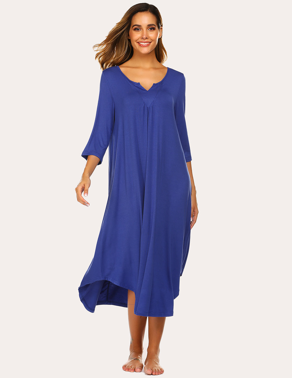 3/4 Sleeve Asymmetrical Hem Nightdress (US Only) Loungewear - Tophatter Daily Deals