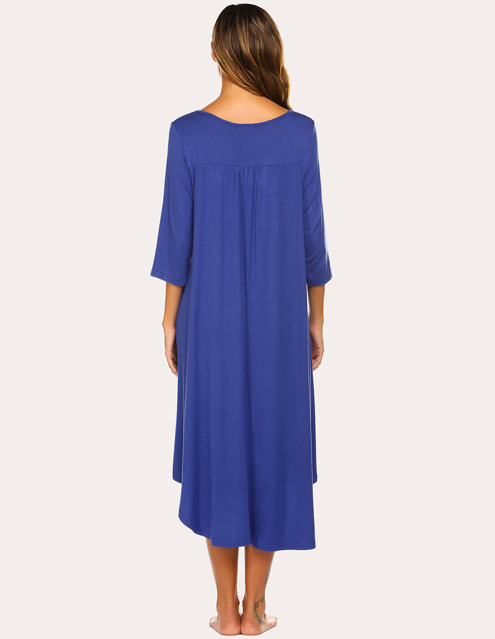 3/4 Sleeve Asymmetrical Hem Nightdress (US Only) Loungewear - Tophatter Daily Deals