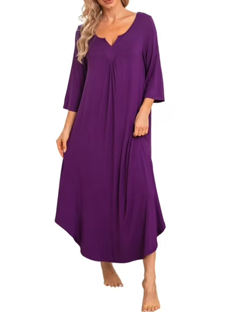 3/4 Sleeve Asymmetrical Hem Nightdress (US Only) Purple Loungewear - Tophatter Daily Deals