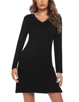 Long Sleeve Nightgowns Lace Night Dress (US Only) Black Loungewear - Tophatter Daily Deals