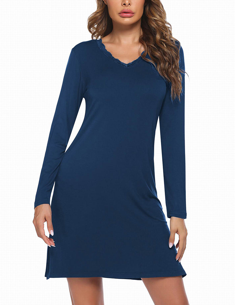Long Sleeve Nightgowns Lace Night Dress (US Only) Blue Green Loungewear - Tophatter Daily Deals