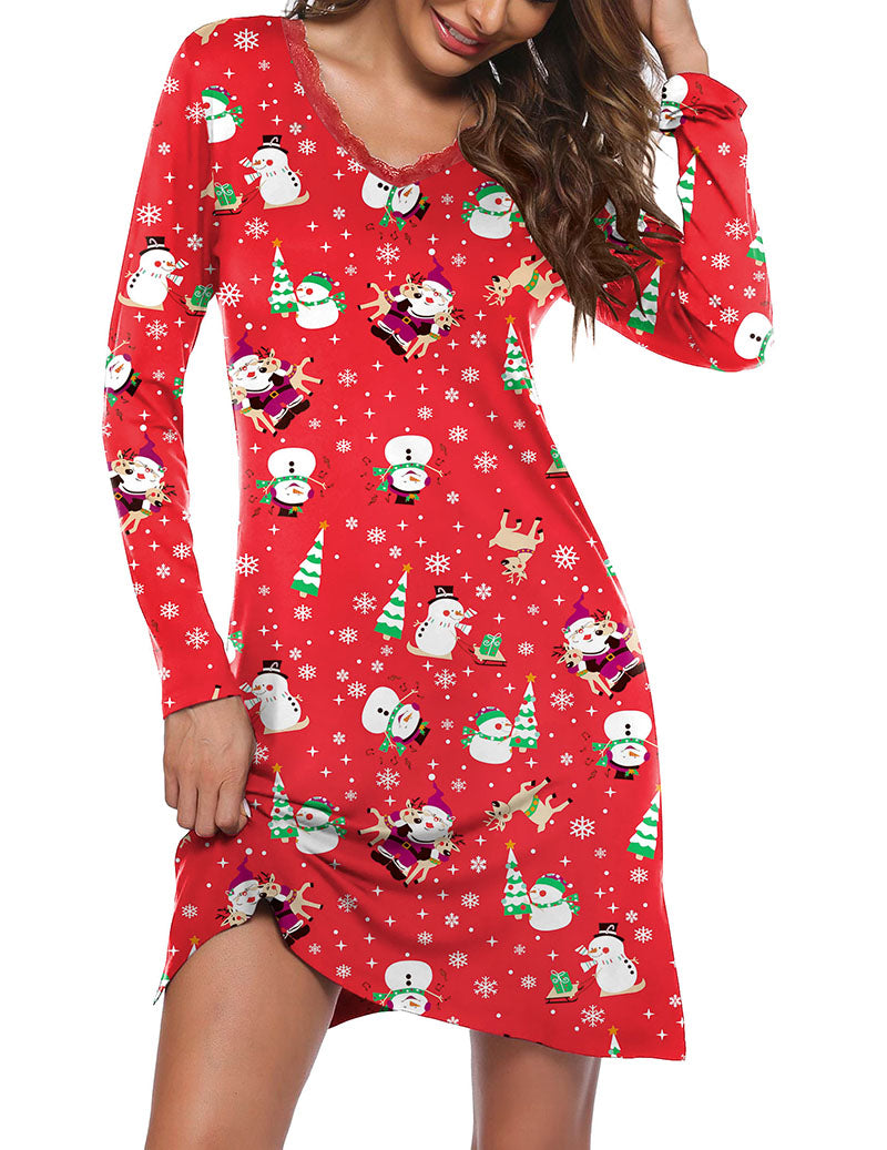 Long Sleeve Nightgowns Lace Night Dress (US Only) Christmas Loungewear - Tophatter Daily Deals