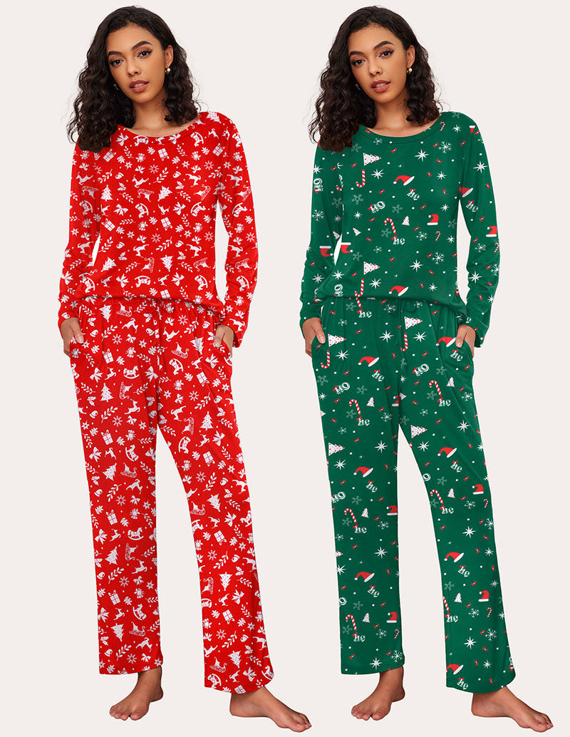 Ekouaer Premium Soft 2 Pack Long Sleeve Pajama Set (US Only) Christmas Red Green Sleepwears-Pajamas Sets - Tophatter Daily Deals