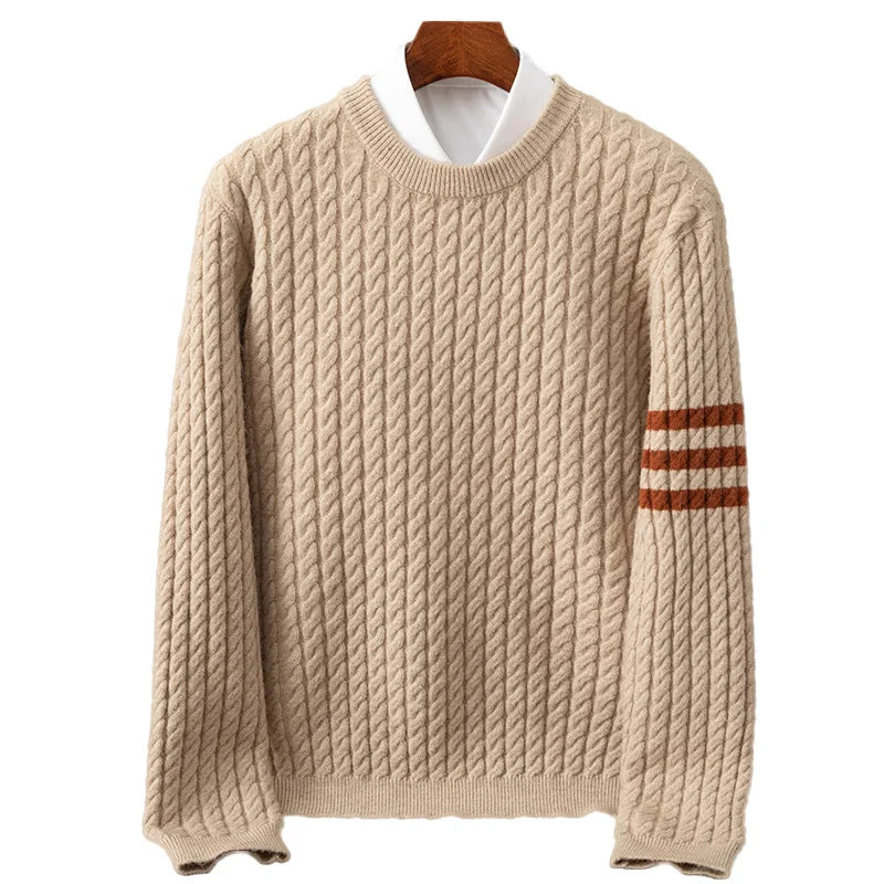 Warm Men's Cable Knit Sweater - Crewneck, Wool Blend, Casual - Tophatter Daily Deals