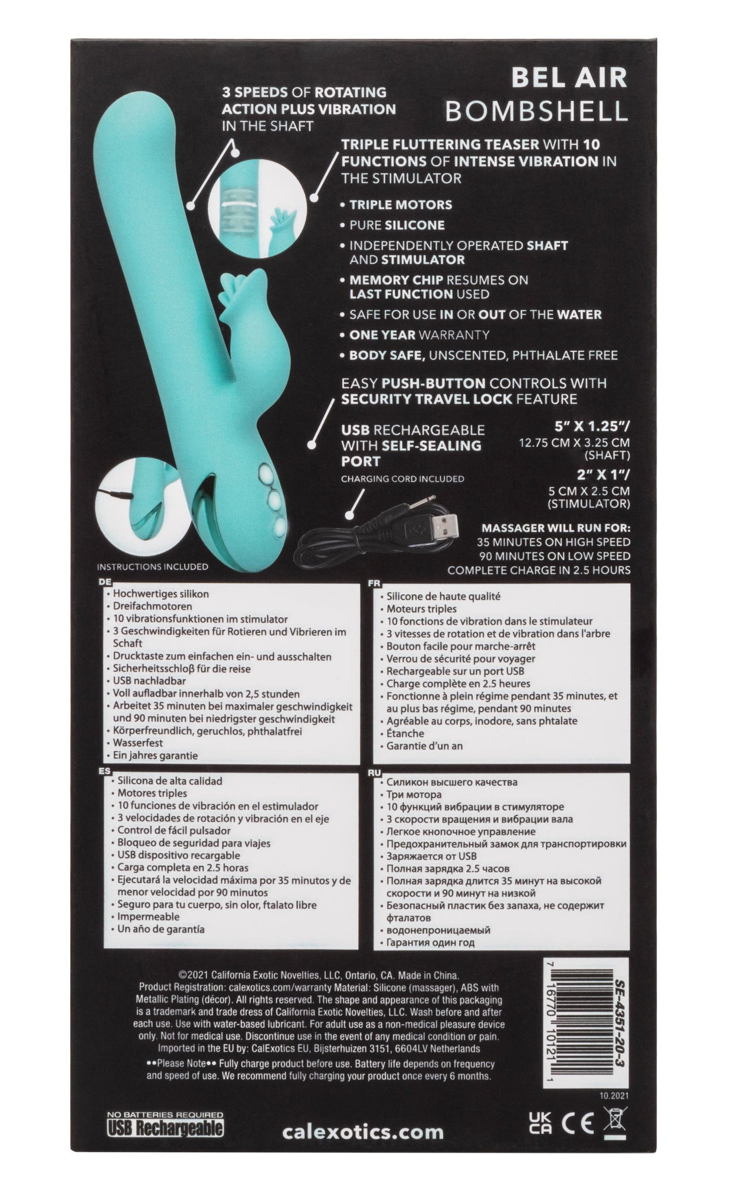 California Dreaming Bel Air Bombshell Silicone Vibrator in Aqua Blue with Triple Motors and 10 Vibration Functions > Vibrators > Ladies > Rabbit - Tophatter Daily Deals