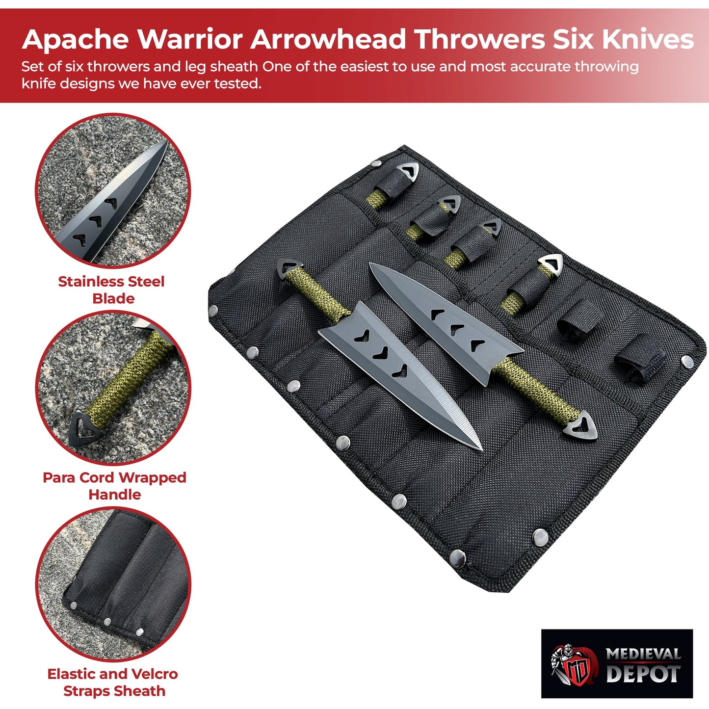 Apache Warrior Arrowhead Throwers Six Knives knives - Tophatter Daily Deals