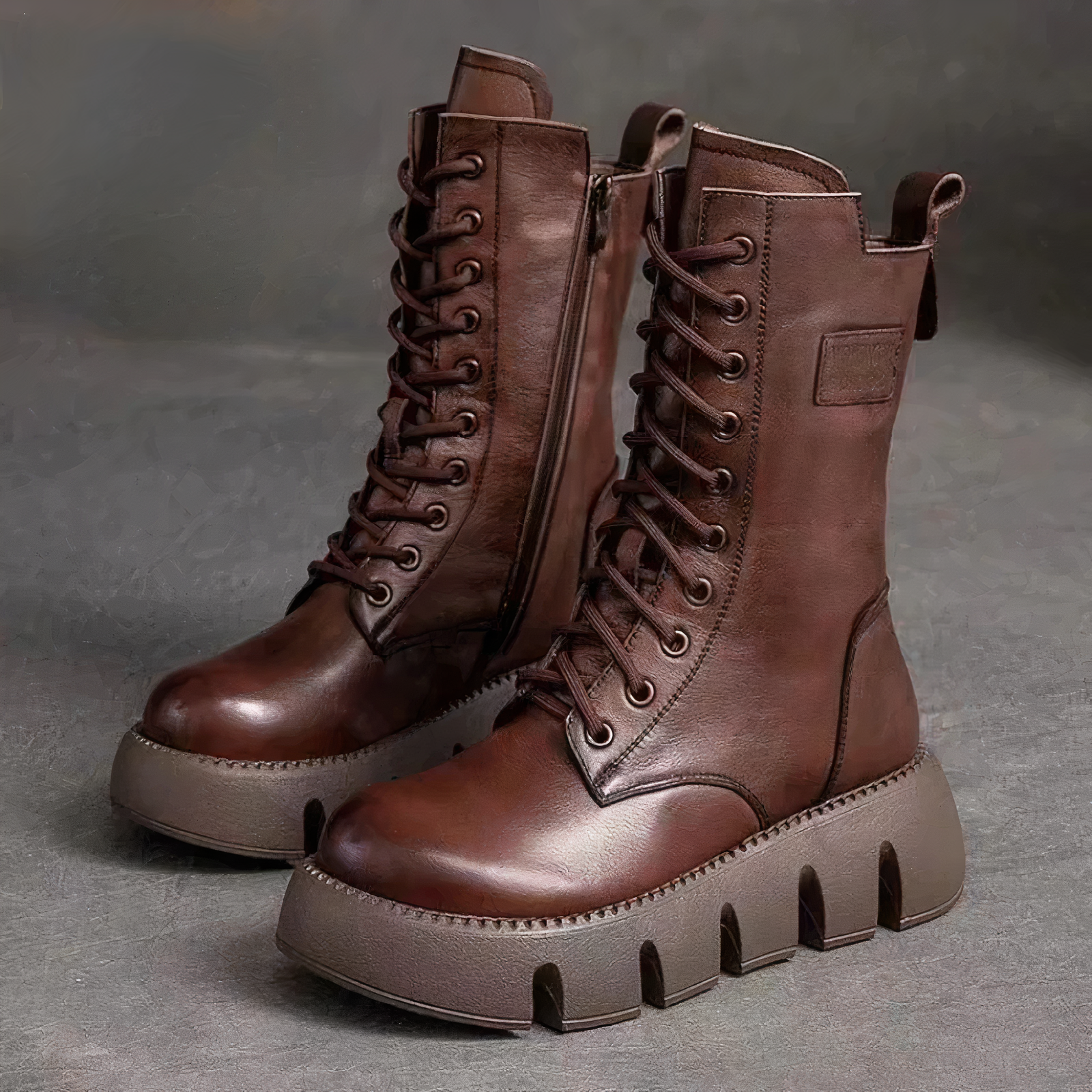 Supportive Women’s Platform Boots - Lace-Up Leather, Winter Brown - Tophatter Daily Deals