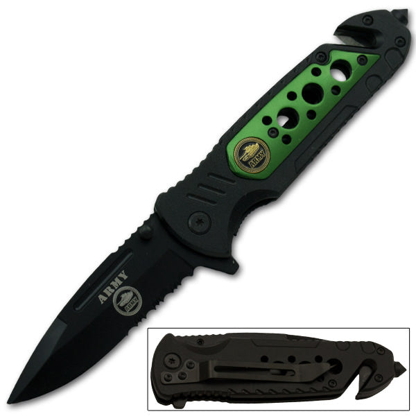 Army Tactical Rescue Spring Assisted Knife - TOPHATTER'S ARMORY DEALS Collectible Weapons - Tophatter Daily Deals