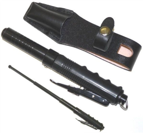 AUTOMATIC Baton Police Grade W/Leather Solid Metal Stick Black SD-Baton - Tophatter Daily Deals
