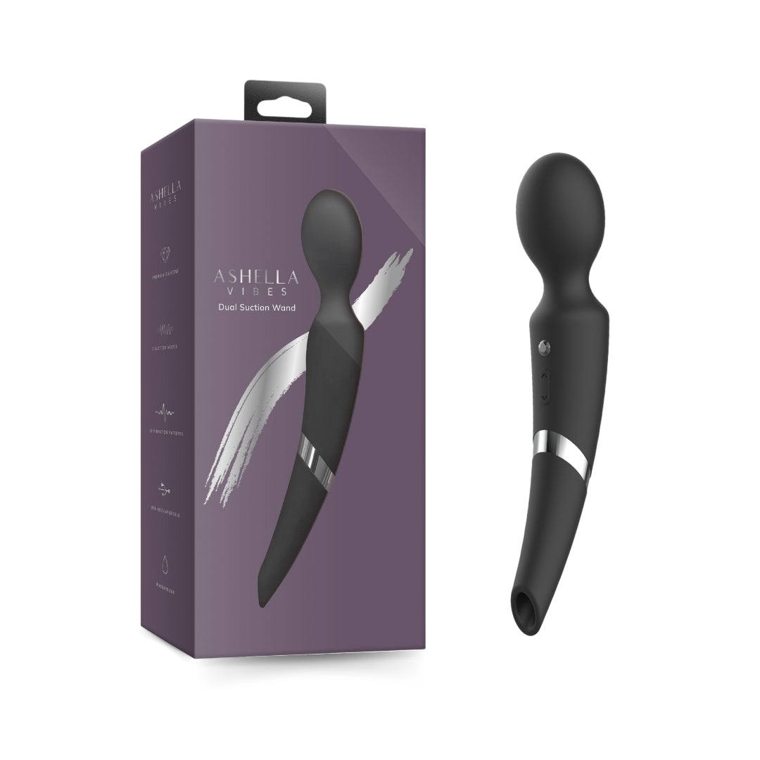 Ashella Vibes Dual Suction Wand Black Silicone Waterproof > Sex Toys > Massage Wands - Tophatter Daily Deals