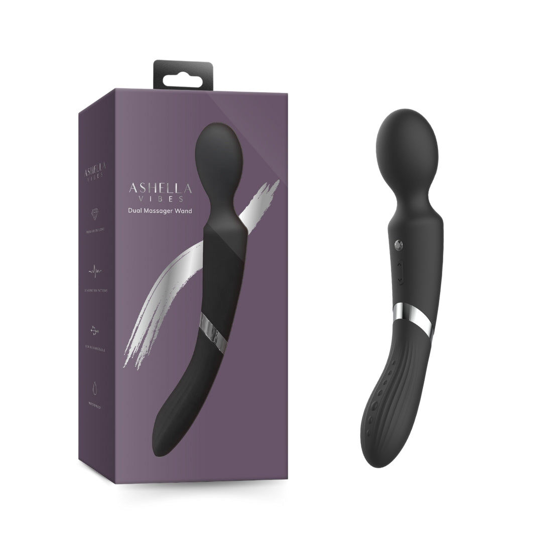 Ashella Vibes Dual Massager Wand Black Premium Silicone Waterproof > Sex Toys > Massage Wands - Tophatter Daily Deals