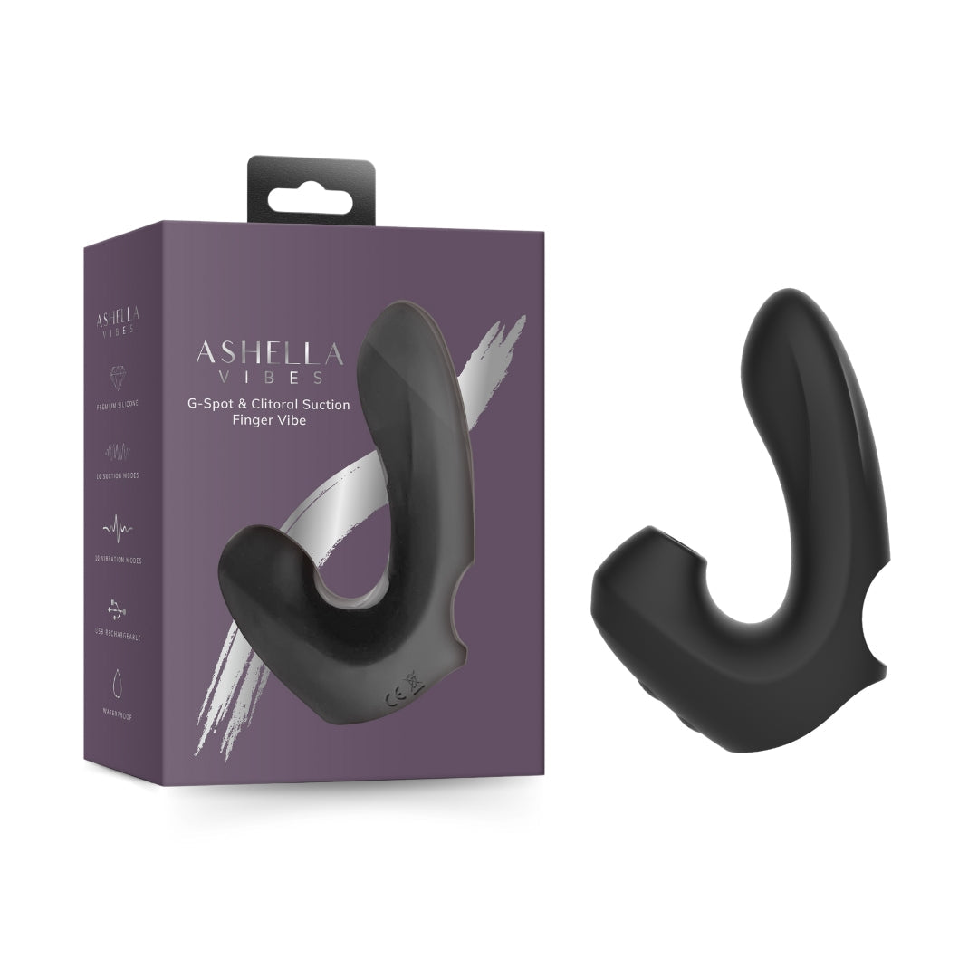 Ashella Vibes Black G-spot and Clitoral Suction Finger Vibe Waterproof > Vibrators > Finger Vibrators - Tophatter Daily Deals