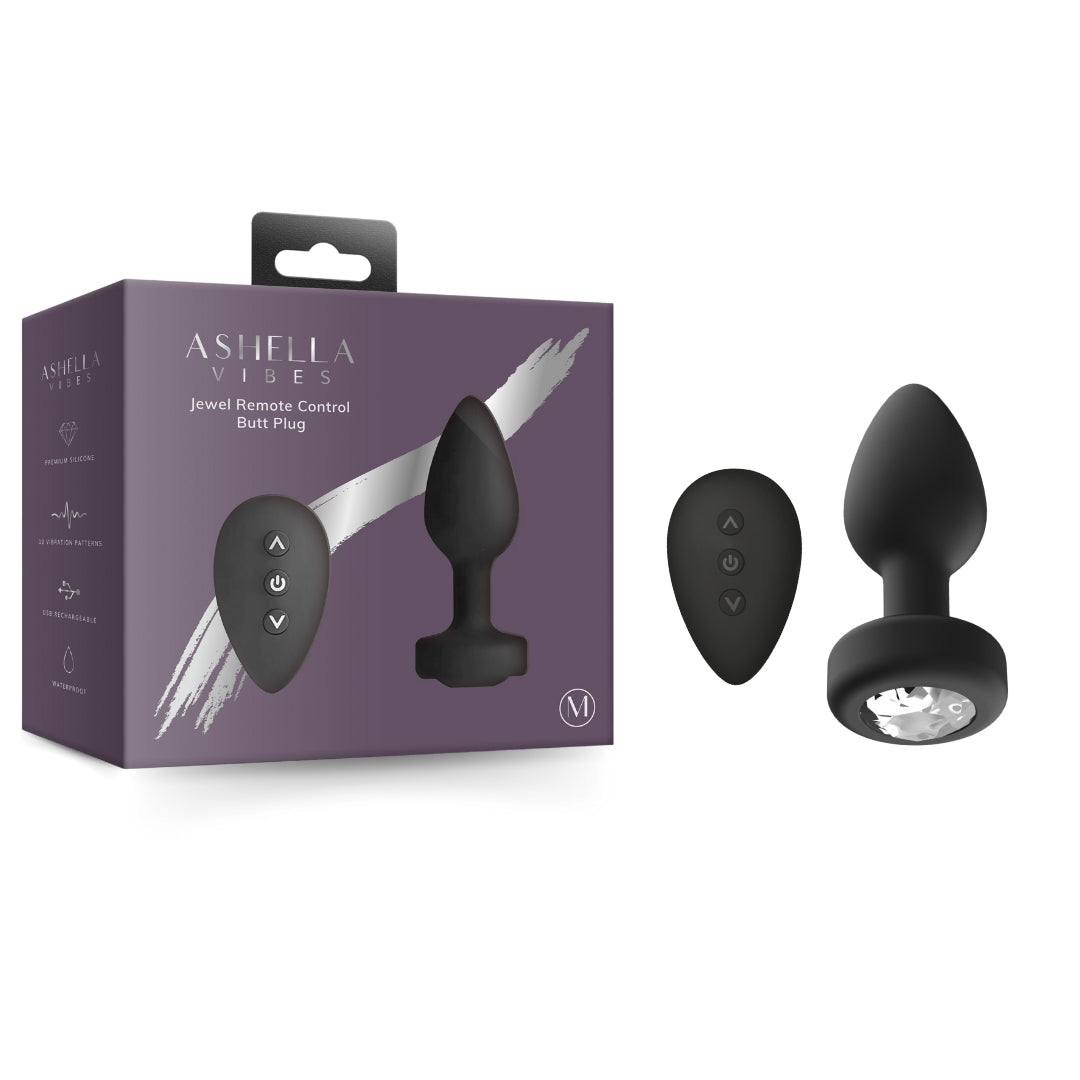 Ashella Vibes Jewel Remote Control Butt Plug Medium Black with and 10 Vibration Patterns > Anal Range > Jewel Butt Plugs - Tophatter Daily Deals