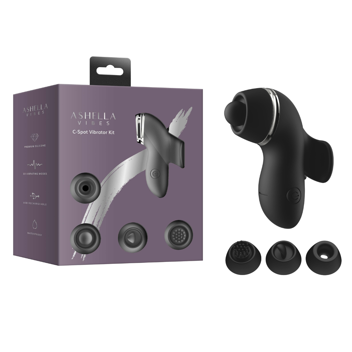 Ashella Vibes C-Spot (Black) – Compact Silicone Attachment Vibrator Kit > Vibrators > Standard Vibrators - Tophatter Daily Deals