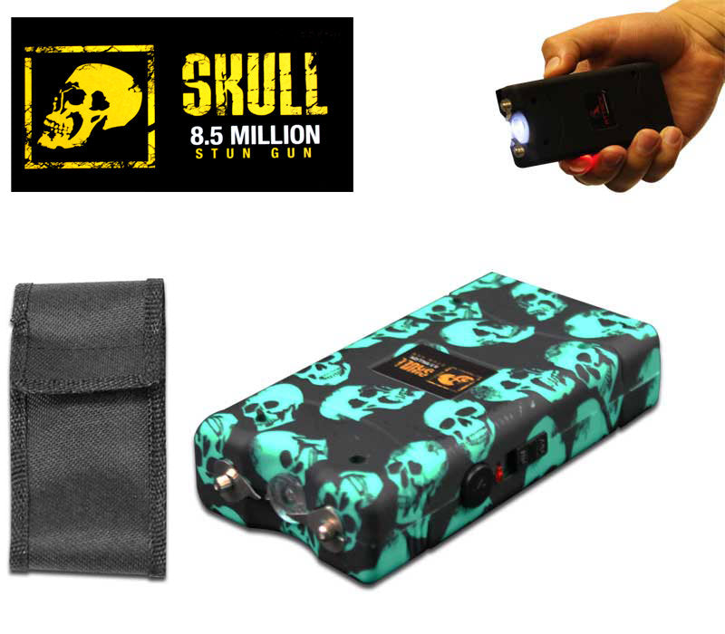 Green Skull Self Defense Stun Gun 850K Volt Rechargeable LED Flashlight - TOPHATTER'S ARMORY DEALS Collectible Weapons - Tophatter Daily Deals