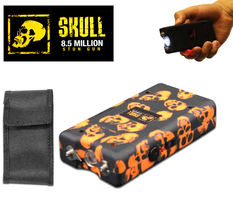 Orange Skull Self Defense Stun Gun 850K Volt Rechargeable LED Flashlight - TOPHATTER'S ARMORY DEALS Collectible Weapons - Tophatter Daily Deals