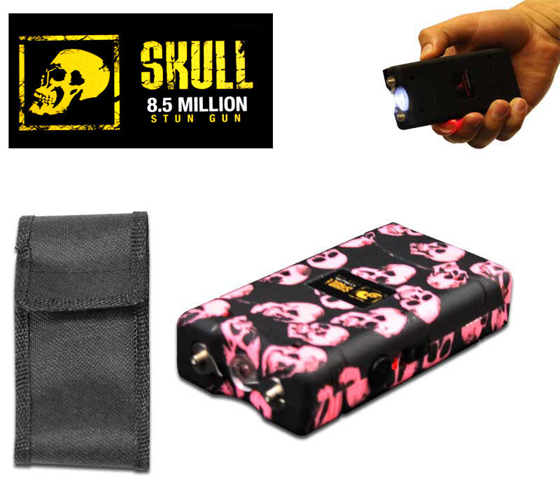 Pink Skull Self Defense Stun Gun 850K Volt Rechargeable LED Flashlight - TOPHATTER'S ARMORY DEALS Collectible Weapons - Tophatter Daily Deals