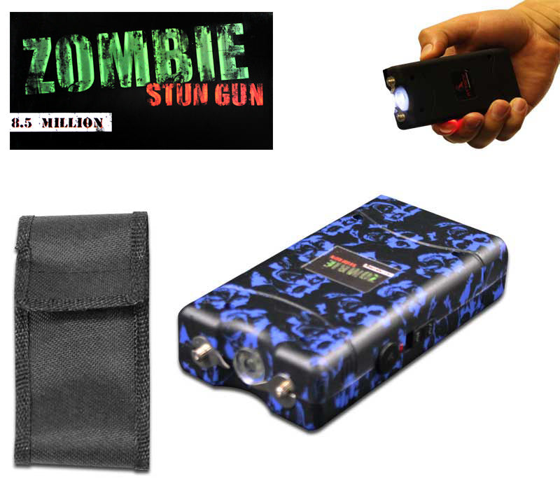 Zombie Self Defense Stun Gun 850K Volt Rechargeable LED Flashlight Blue Collectible Weapons - Tophatter Daily Deals
